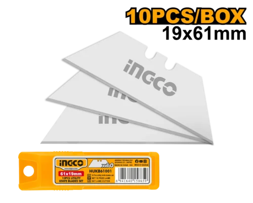 10-Pcs Heavy Duty Utility Knife Blades Set (HUKB61001) – 61x19mm Razor Sharp Carbon Steel Replacement Blades | INGCO