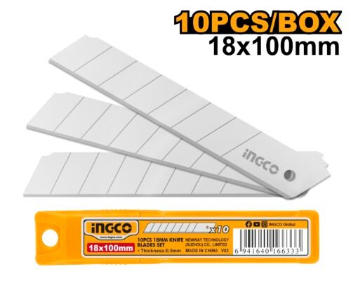 10PcsSet 18mm x 100mm Snap-Off Blades (HKNSB112) – Universal Fit Standard Cutting Segments Packed in Rigid Plastic Box INGCO 10PcsSet 18mm x 100mm Snap-Off Blades (HKNSB112) – Universal Fit Standard Cutting Segments Packed in Rigid Plastic Box INGCO