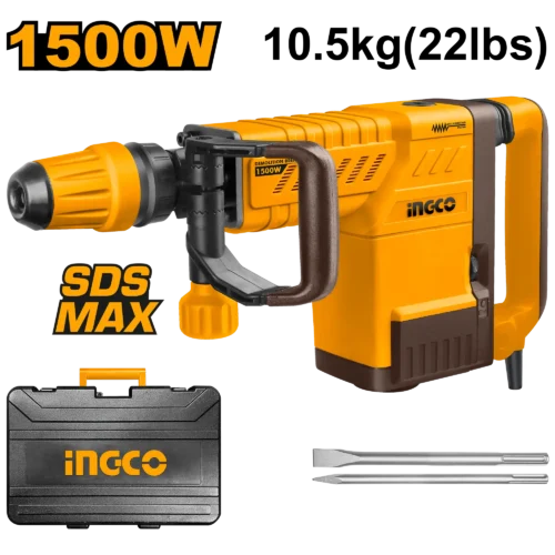11kg Industrial SDS-MAX Demolition Breaker 1500W (PDB15006) – Heavy Duty Chipping Hammer 25J Variable Impact Force & Anti-Vibration System | INGCO