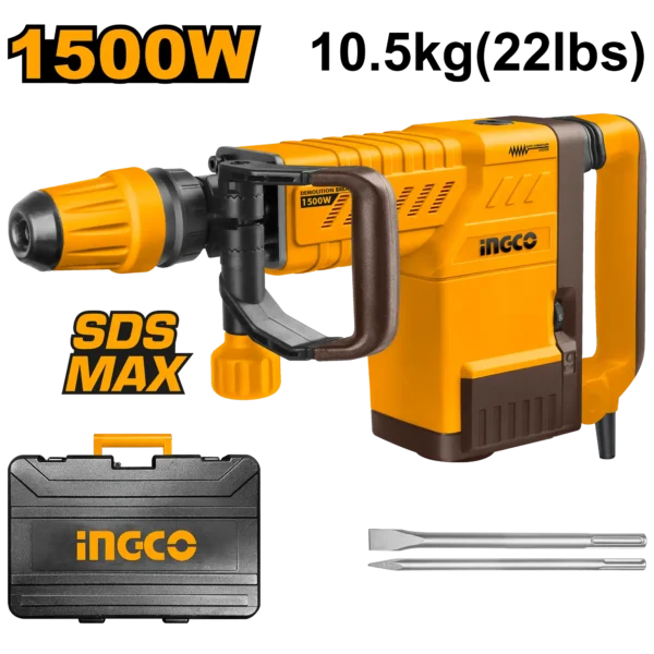 11kg Industrial SDS-MAX Demolition Breaker 1500W (PDB15006) – Heavy Duty Chipping Hammer 25J Variable Impact Force & Anti-Vibration System | INGCO