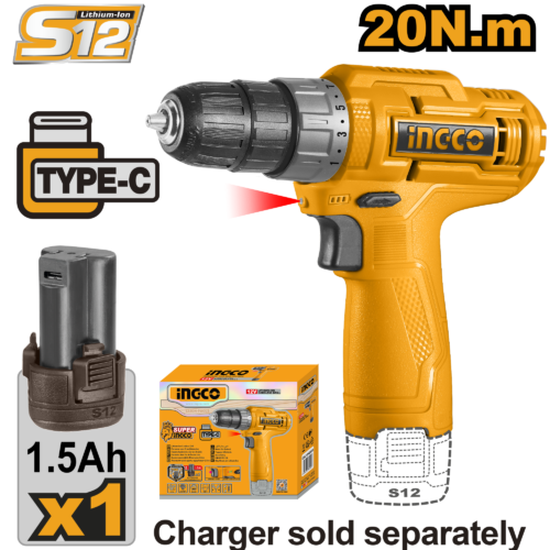 12V Compact Cordless Drill & Screwdriver (CDLI12456) – 20Nm High-Control Torque USB Type-C Direct Charging 1.5Ah Battery 15+1 Position Adjustable Clutch with Integrated LED Work Light INGCO 12V Compact Cordless Drill & Screwdriver (CDLI12456) – 20Nm High-Control Torque USB Type-C Direct Charging 1.5Ah Battery 15+1 Position Adjustable Clutch with Integrated LED Work Light INGCO