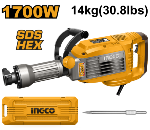 14Kg Professional Concrete Road Breaker 1700W (PDB170068) – 50 Joules Ultra-High Impact Energy Complete with Industrial Hex Chisel INGCO 14Kg Professional Concrete Road Breaker 1700W (PDB170068) – 50 Joules Ultra-High Impact Energy Complete with Industrial Hex Chisel INGCO