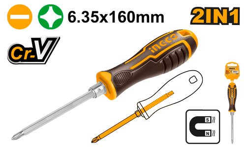 2-In-1 Interchangeable Screwdriver Set (AKISD0201) – 160mm Premium Cr-V Shank Dual-Sided Phillips PH2 & Slotted SL6 Driver INGCO 2-In-1 Interchangeable Screwdriver Set (AKISD0201) – 160mm Premium Cr-V Shank Dual-Sided Phillips PH2 & Slotted SL6 Driver INGCO