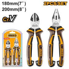 2-Pcs Industrial Pliers Set (HKPS28216) – Premium Cr-V Steel Includes 8 Combination & 7 Diagonal Cutting Pliers INGCO