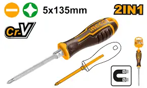 2-In-1 Interchangeable PH1 + SL5 Screwdriver Set (AKISD0203) – 135mm Premium Cr-V Shank Reversible Phillips PH1 & Slotted SL5 Driver | INGCO