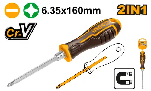 2-In-1 Interchangeable Screwdriver Set (AKISD0201) – 160mm Premium Cr-V Shank Dual-Sided Phillips PH2 & Slotted SL6 Driver | INGCO