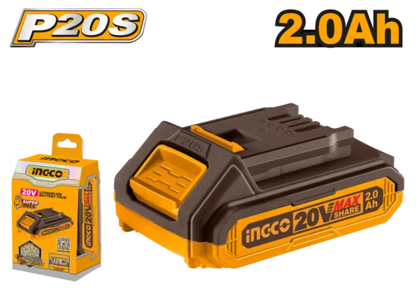 20V 2.0Ah Lithium-Ion Battery (FBLI20011) – Integrated LED Indicator Universal Fit Cordless Power Tool Battery | INGCO