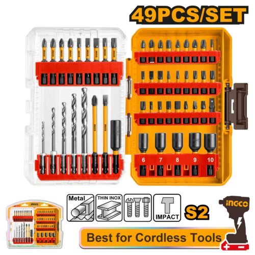 49-Piece Heavy Duty Impact Driver Accessory Set (AKDL24906) – 37pcs Assorted Impact Bits + 5pcs Nut Setters + 5pcs Metal Drill Bits & Adaptors INGCO 49-Piece Heavy Duty Impact Driver Accessory Set (AKDL24906) – 37pcs Assorted Impact Bits + 5pcs Nut Setters + 5pcs Metal Drill Bits & Adaptors INGCO