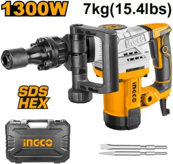 7kg Industrial Demolition Breaker 1300W (PDB130018) – 20J Impact Force & 7Kgs Body Hex Chuck System with Anti-Vibration Safety Setup INGCO 7kg Industrial Demolition Breaker 1300W (PDB130018) – 20J Impact Force & 7Kgs Body Hex Chuck System with Anti-Vibration Safety Setup INGCO