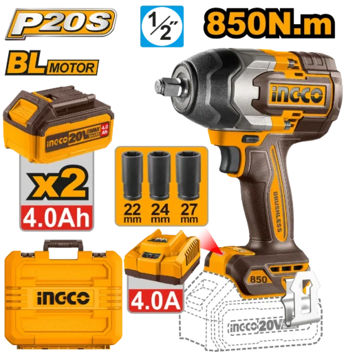 850nm-cordless-impact-wrench-ciwli2085-20v-ingco 850Nm Cordless Impact Wrench (CIWLI2085) – 20V Brushless Motor | INGCO