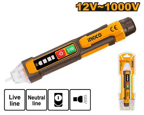 Digital AC Voltage Detector Pen 12V-1000V Max (VD100091) – Automatic Power-Off Live Wire Finder Complete with 2x AAA R03 Power Cells INGCO Digital AC Voltage Detector Pen 12V-1000V Max (VD100091) – Automatic Power-Off Live Wire Finder Complete with 2x AAA R03 Power Cells INGCO