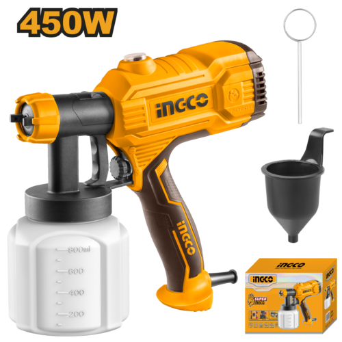 Electric Paint Spray Gun 450W (SPG3508) – 800ml Large Tank Includes Nozzle Cleaning Needle & Viscosity Measuring Cup INGCO Electric Paint Spray Gun 450W (SPG3508) – 800ml Large Tank Includes Nozzle Cleaning Needle & Viscosity Measuring Cup INGCO