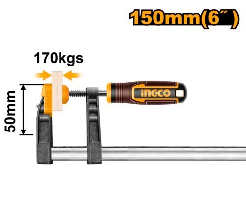 F-Clamp Bar Clamp 50x150mm (HFC020501) – High Torque 11mm Screw Thread 170kg Pressure Capacity for Carpentry INGCO F-Clamp Bar Clamp 50x150mm (HFC020501) – High Torque 11mm Screw Thread 170kg Pressure Capacity for Carpentry INGCO
