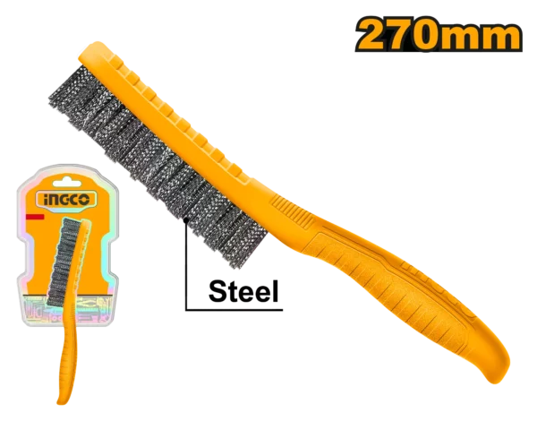 Heavy Duty 5-Row Scratch Wire Brush 270mm (HKTWB2705) – High-Density Steel Bristles for Weld Slag, Scale & Surface Preparation INGCO