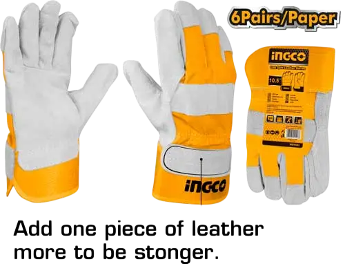 Heavy Duty Leather Work Gloves 10.5-Inch (HGVC01) – Premium Cow Split Leather Palm with Protective Half Lining INGCO Heavy Duty Leather Work Gloves 10.5-Inch (HGVC01) – Premium Cow Split Leather Palm with Protective Half Lining INGCO