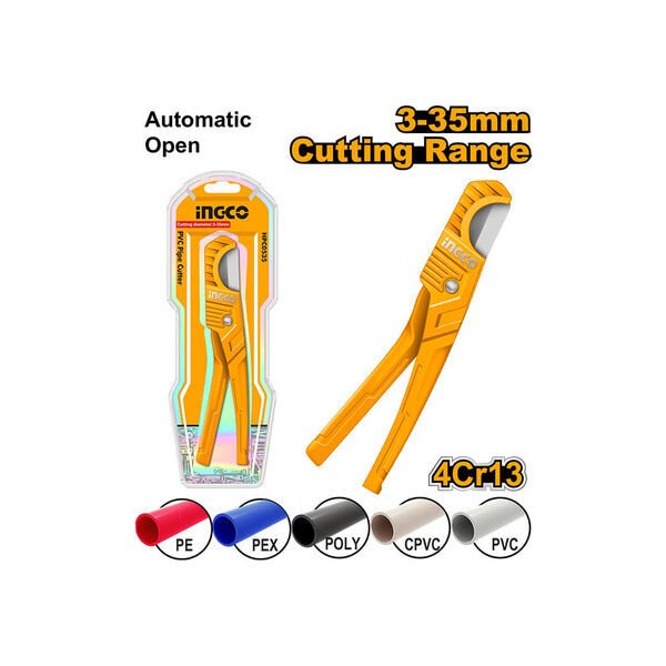 Industrial PVC Pipe Cutter 210mm (HPC0535) – 3mm to 35mm Cutting Diameter Lightweight Heavy-Duty Aluminum Body INGCO Industrial PVC Pipe Cutter 210mm (HPC0535) – 3mm to 35mm Cutting Diameter Lightweight Heavy-Duty Aluminum Body INGCO