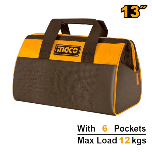 Industrial Wide-Mouth Tool Bag 13 Inch (HTBG281328) – 12kg Maximum Load Heavy-Duty Fabric Storage Case with Outer Compartments INGCO Industrial Wide-Mouth Tool Bag 13 Inch (HTBG281328) – 12kg Maximum Load Heavy-Duty Fabric Storage Case with Outer Compartments INGCO
