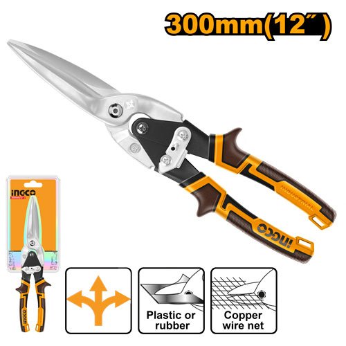 Long Straight Aviation Snip 12300mm (HTSN0112S) – For Slicing Plastic, Rubber & 0.5mm Brass Wire Netting INGCO