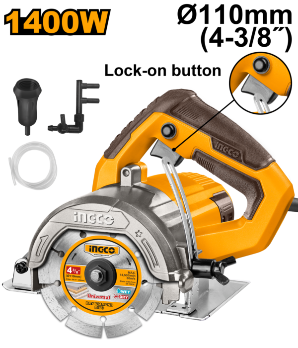 Marble Cutter 1400W (MC140068) – 110mm Blade Size 34mm Max Cutting Depth with 1-Pcs Dry Diamond Disc Included INGCO Marble Cutter 1400W (MC140068) – 110mm Blade Size 34mm Max Cutting Depth with 1-Pcs Dry Diamond Disc Included INGCO