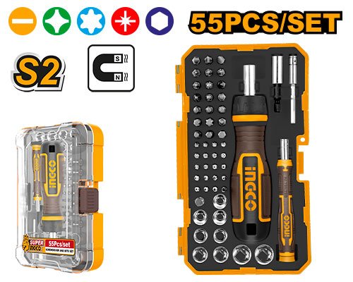 Professional 55pcs Screwdriver Bit & 14 Inch Socket Wrench Combo (HKSDB0558) – Torx, Hex, Phillips & Slotted Repair Set for Electronics & Automotive INGCO Professional 55pcs Screwdriver Bit & 14 Inch Socket Wrench Combo (HKSDB0558) – Torx, Hex, Phillips & Slotted Repair Set for Electronics & Automotive INGCO