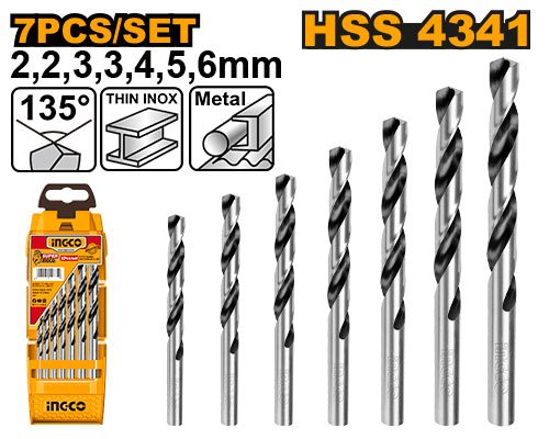 Professional 7-Piece High-Speed Steel Metal Drill Bit Kit (AKD1075) – Split-Point Anti-Walking Tip Matrix with Helical Flutes INGCO Professional 7-Piece High-Speed Steel Metal Drill Bit Kit (AKD1075) – Split-Point Anti-Walking Tip Matrix with Helical Flutes INGCO