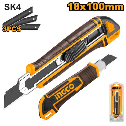 Snap-Off Utility Knife 18mm (HKNS28035) – 167mm Body with Flat Push Button Includes 3pcs Premium SK4 Carbon Steel Blades INGCO Snap-Off Utility Knife 18mm (HKNS28035) – 167mm Body with Flat Push Button Includes 3pcs Premium SK4 Carbon Steel Blades INGCO