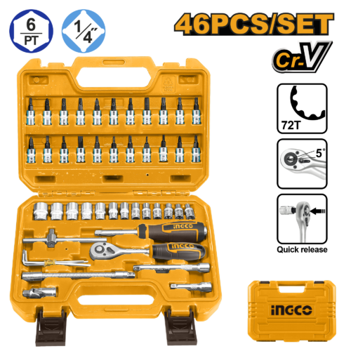Socket Set 46 Pcs 14 (HKTS14462) – High Quality Cr-V Steel INGCO Socket Set 46 Pcs 14 (HKTS14462) – High Quality Cr-V Steel INGCO