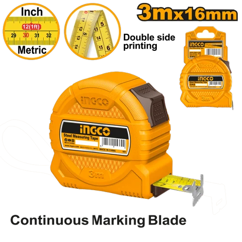 Steel Measuring Tape 3mx16mm (HSMT39316) – Dual Unit Metric and Imperial One-Button Brake System with Pure ABS Shell INGCO Steel Measuring Tape 3mx16mm (HSMT39316) – Dual Unit Metric and Imperial One-Button Brake System with Pure ABS Shell INGCO