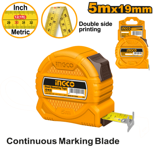 Steel Measuring Tape 5mx19mm (HSMT39519) – Metric & Imperial Measurement One-Button Quick Brake System with Pure ABS Shell INGCO Steel Measuring Tape 5mx19mm (HSMT39519) – Metric & Imperial Measurement One-Button Quick Brake System with Pure ABS Shell INGCO