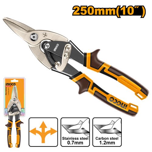 Straight Cut Aviation Snip 10250mm (HTSN0110S) – 1.2mm Carbon Steel & 0.7mm Stainless Steel Sheet Metal Cutter INGCO Straight Cut Aviation Snip 10250mm (HTSN0110S) – 1.2mm Carbon Steel & 0.7mm Stainless Steel Sheet Metal Cutter INGCO