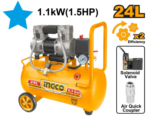 air-compressor-24l-acs111242-1-5hp-oil-free-silent-ingco Air Compressor 24L (ACS111242) – 1.5HP Oil-Free & Silent | INGCO