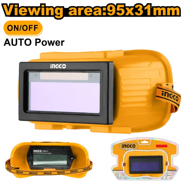 Auto-Darkening Welding Goggles (AHM112) – 0.5ms High Speed Switch UV/IR Protection DIN 16 Solar & Battery Power | INGCO