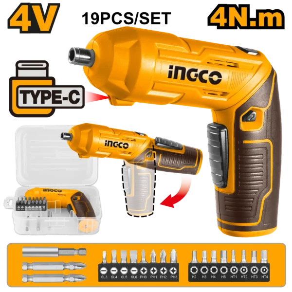 Cordless Screwdriver 4V (CSDLI0442) – 2-Position Adjustable Handle | INGCO