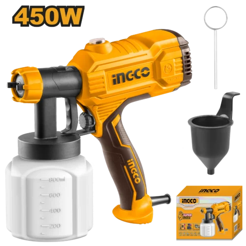 electric-paint-spray-gun-450w-spg3508-800ml-ingco (1) Electric Paint Spray Gun 450W (SPG3508) – 800ml Large Tank Includes Nozzle Cleaning Needle & Viscosity Measuring Cup | INGCO
