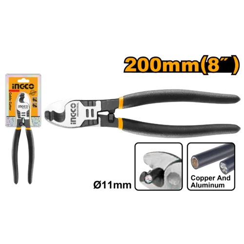 Heavy Duty Cable Cutter 8" 200mm (HCCB0208) – 55# Hardened Carbon Steel Jaws Non-Slip Shear for Copper & Aluminum Cables | INGCO