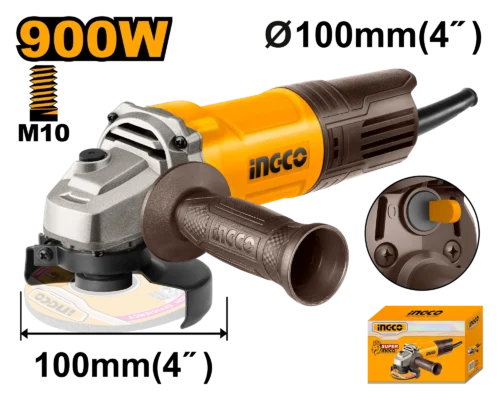 Industrial Angle Grinder 900W (AG900282) – High-Torque 100mm Disc Size 12000 RPM Professional Metal Cutting & Grinding Machine | INGCO