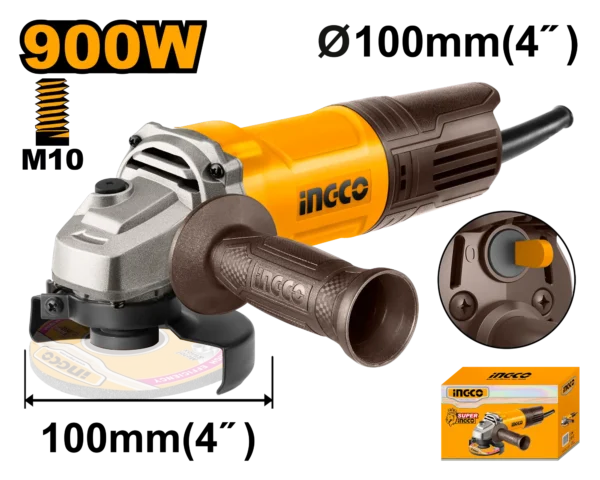 Industrial Angle Grinder 900W (AG900282) – High-Torque 100mm Disc Size 12000 RPM Professional Metal Cutting & Grinding Machine | INGCO