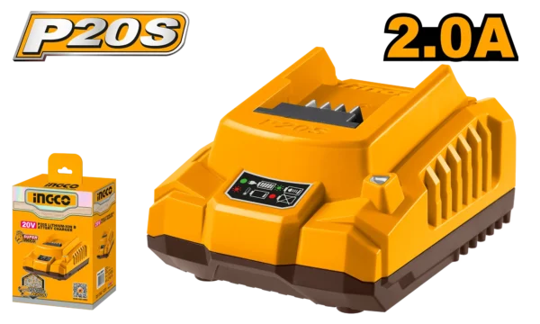 Lithium-Ion Battery Charger 20V (FCLI2001) – 2.0A Output Speed Smart Charging Technology for P20S Series Batteries | INGCO