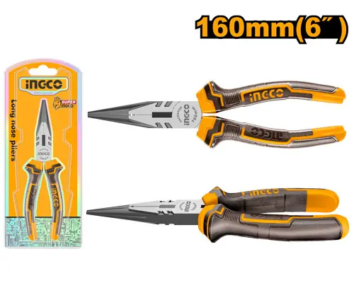 Precision Long Nose Pliers 6" 160mm (HLNP08168) – Hardened Carbon Steel Jaws Fine-Pointed Wire Bending & Gripping Hand Tool | INGCO