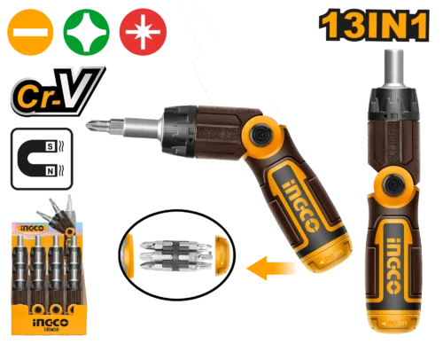 Ratchet Screwdriver Set 13-in-1 (AKISD1208) – Unique Folding Handle Multi-Bit Driver Tool | INGCO