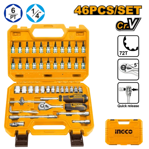 socket-set-46-pcs-1-4-hkts14462-ingco Socket Set 46 Pcs 1/4" (HKTS14462) – High Quality Cr-V Steel | INGCO