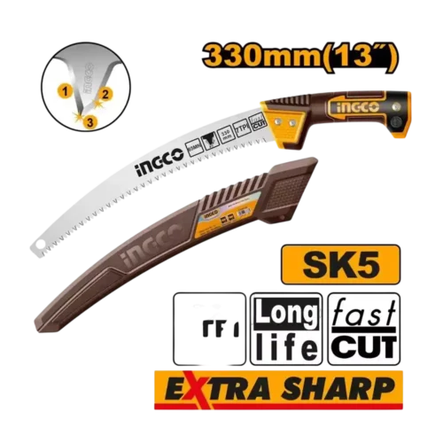 Tree Pruning Saw 13" 330mm (HPS3306) – Premium SK5 Steel & 7TPI Triple-Edge Teeth with Extension Pole Adapter | INGCO