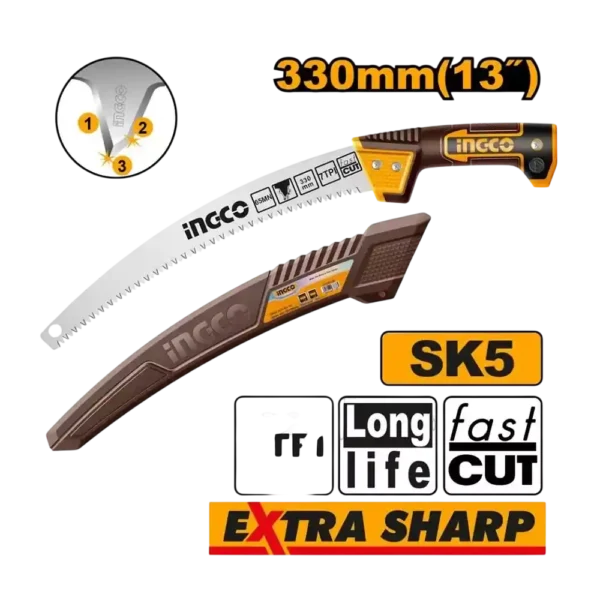 Tree Pruning Saw 13" 330mm (HPS3306) – Premium SK5 Steel & 7TPI Triple-Edge Teeth with Extension Pole Adapter | INGCO
