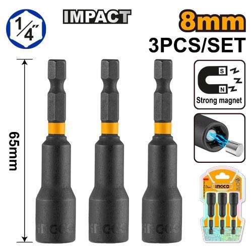 Industrial 8mm Impact Magnetic Nut Setter 3-Pcs Set (AMN0831) – 14 Hex Shank & 65mm Length Premium 50BV30 Alloy Steel for Roofing Screws INGCO Industrial 8mm Impact Magnetic Nut Setter 3-Pcs Set (AMN0831) – 14 Hex Shank & 65mm Length Premium 50BV30 Alloy Steel for Roofing Screws INGCO