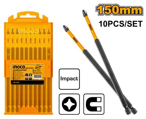 PH2 Extra-Long Impact Screwdriver Bits 10-Pcs Set (SDBIM11PH263) – 150mm Deep-Reach Reach Premium S2 Industrial Steel Core with Torsion Shock Zone INGCO PH2 Extra-Long Impact Screwdriver Bits 10-Pcs Set (SDBIM11PH263) – 150mm Deep-Reach Reach Premium S2 Industrial Steel Core with Torsion Shock Zone INGCO
