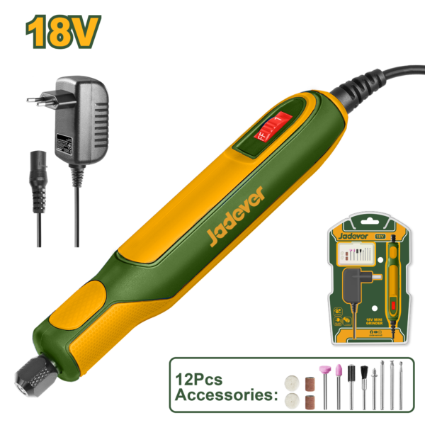 Professional 18V Variable-Speed Mini Rotary Grinder Kit (JDRY16180) – 0-22,000 RPM High-Speed Motor 3.2mm Collet with 12-Pcs Precision Accessory Vault & ACDC Adapter JADEVER Professional 18V Variable-Speed Mini Rotary Grinder Kit (JDRY16180) – 0-22,000 RPM High-Speed Motor 3.2mm Collet with 12-Pcs Precision Accessory Vault & ACDC Adapter JADEVER
