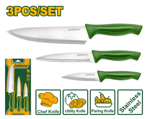 Professional 3-Piece Kitchen Knife Set (JDKK1K31) – Razor-Sharp Stainless Steel Chef Utility Paring Knives | JADEVER