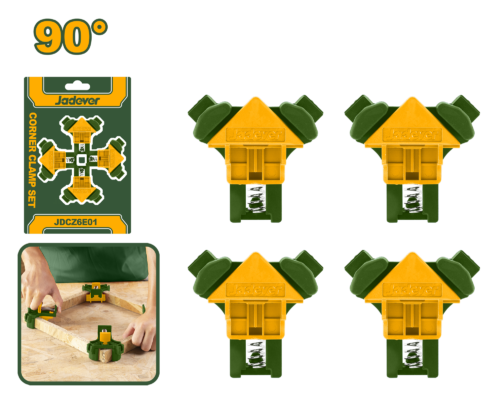 Professional 90° Corner Clamp Set 4-Pcs (JDCZ6E01) – High-Impact Nylon Right-Angle Jig Precise Woodworking Framing & Cabinet Clamp with Non-Marring Rubber Feet JADEVER