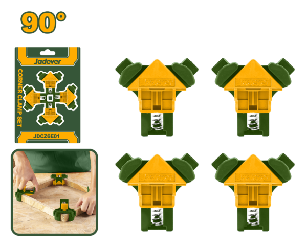 Professional 90° Corner Clamp Set 4-Pcs (JDCZ6E01) – High-Impact Nylon Right-Angle Jig Precise Woodworking Framing & Cabinet Clamp with Non-Marring Rubber Feet JADEVER Professional 90° Corner Clamp Set 4-Pcs (JDCZ6E01) – High-Impact Nylon Right-Angle Jig Precise Woodworking Framing & Cabinet Clamp with Non-Marring Rubber Feet JADEVER