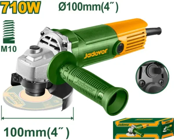 Angle Grinder 710W – 100mm 4" Capacity (JDAG35712) – 12,000 RPM High-Velocity Motor M10 Spindle with Anti-Vibration Auxiliary Handle | JADEVER